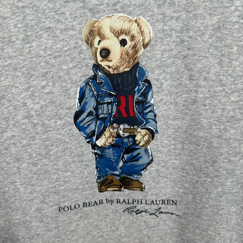 Ralph Lauren Polo Bear Logo Fleece Sweatshirt Crew Neck Heather Denim Bear Gray - Picture 9 of 15